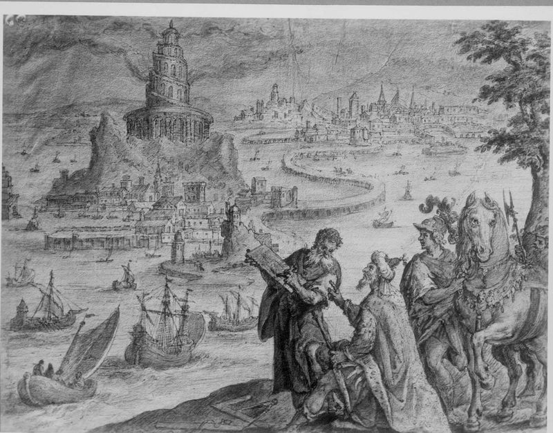 De vuurtoren op het eiland Pharos nabij Alexandrië