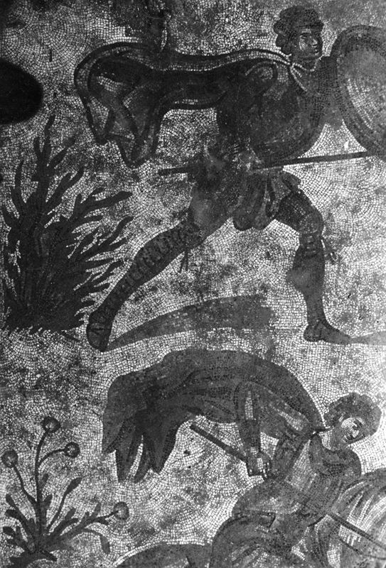 Site archéologique d'Apamée/Apamea: grande mosaïque de chasse du Triclinos in situ
