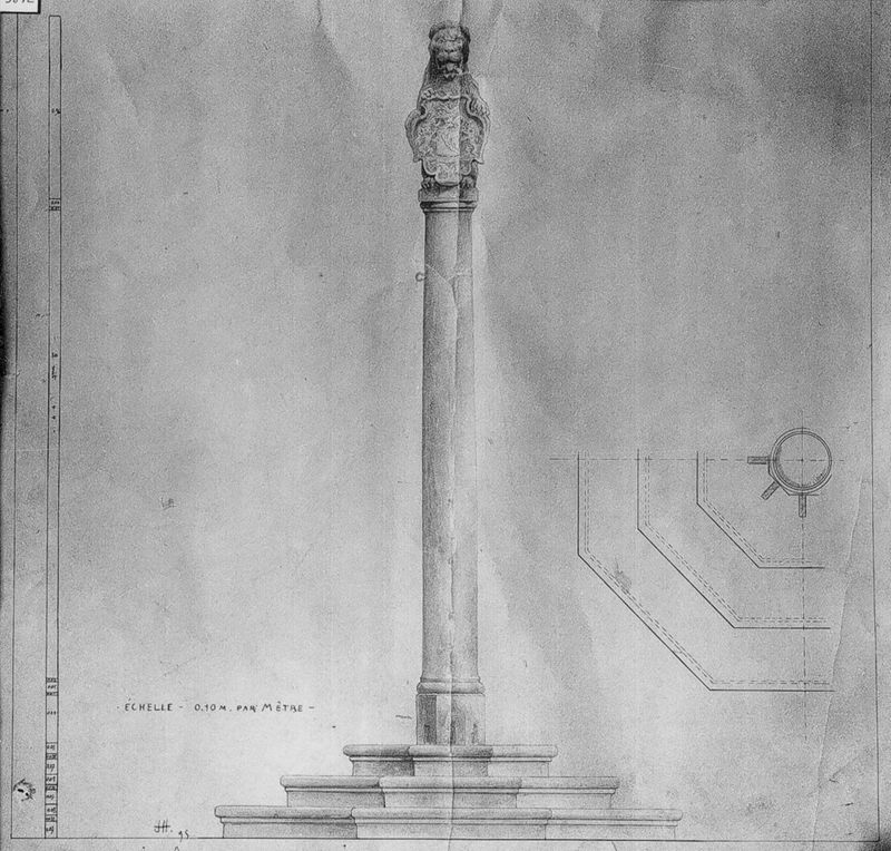 Ontwerptekening van Schandpaal van Sombeke te Waasmunster