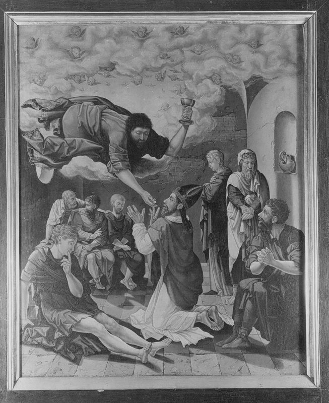 Retable de saint Denis : Communion miraculeuse de saint Denis / Le roi Dagobert découvre le tombeau de saint Denis