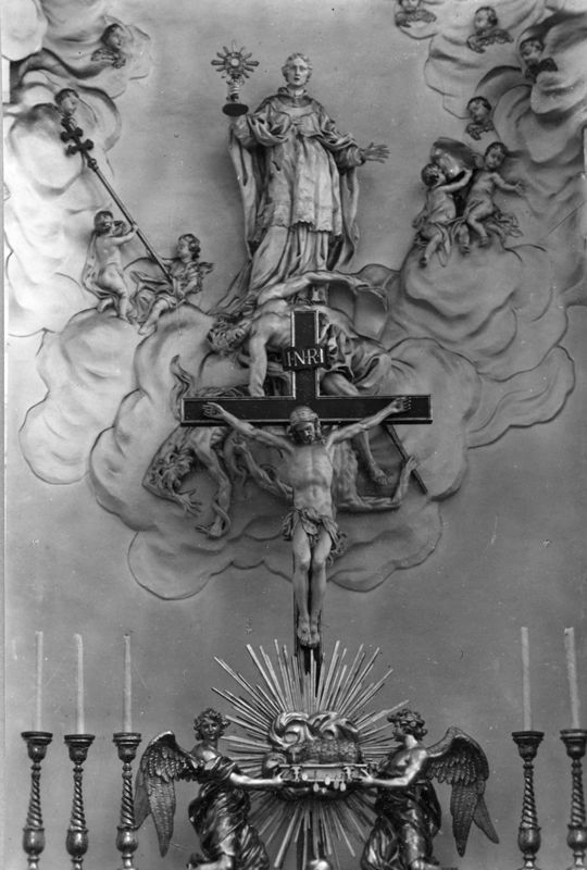 Gloire peuplée d'angelots, saint Norbert terrassant les vices
