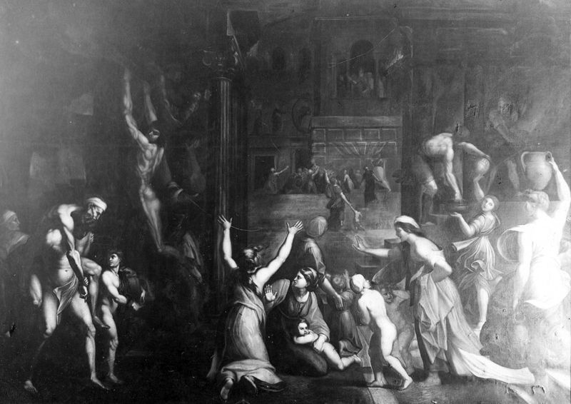 Aeneas vlucht uit Troje met zijn vader op de rug