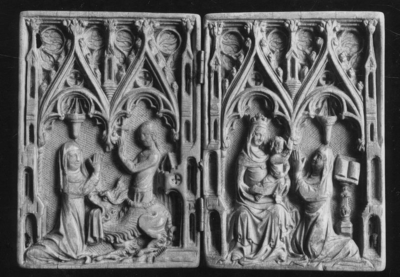 H.Margareta en stichteres en H.Maagd met Kind en stichteres