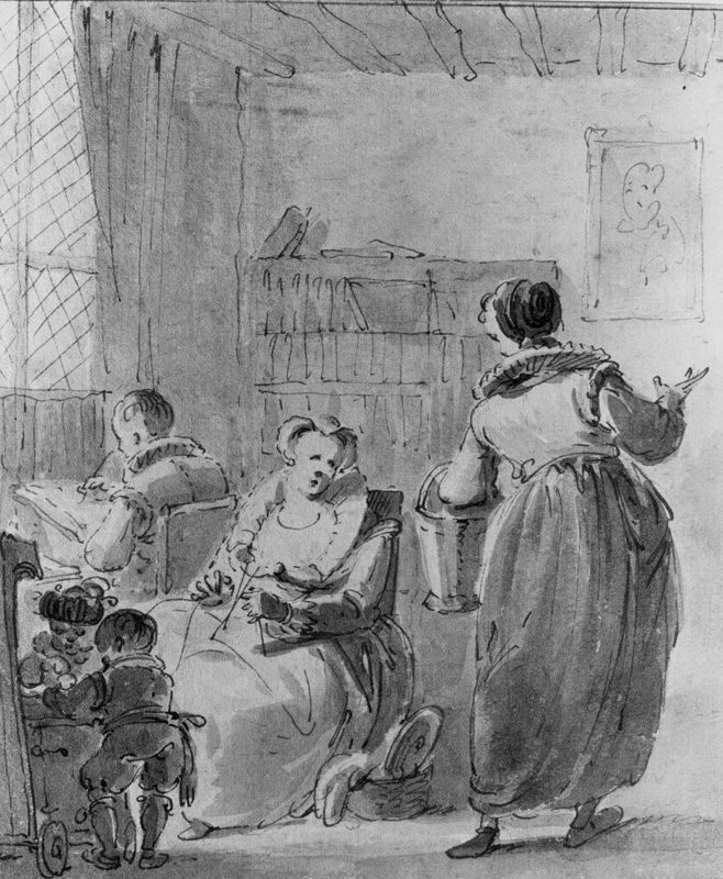 Hollands interieur met verschillende personages
