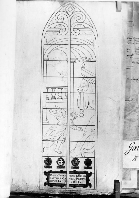 Atlas du Héraut d'armes Lefort : Vitrail de l'Annonciation (fragment)