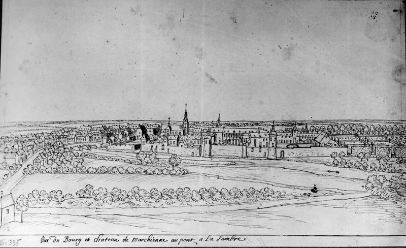 Les délices du Pays de Liège et de la comté de Namur : Marchienne-au-Pont : vue du bourg et du château
