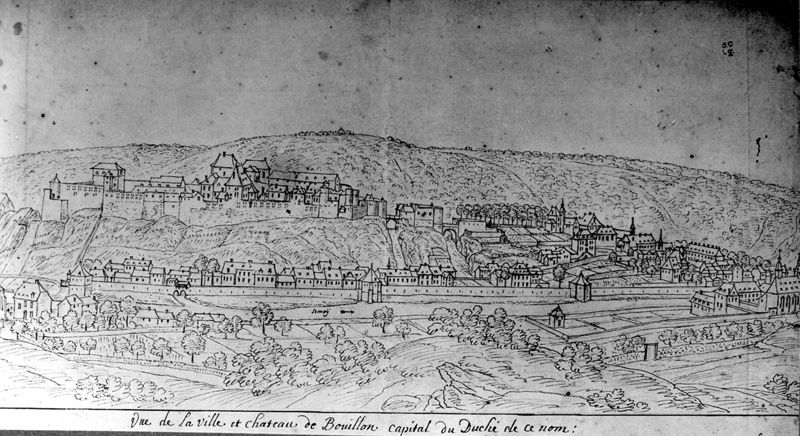 Les délices du Pays de Liège et de la comté de Namur : Bouillon, vue de la ville et du château