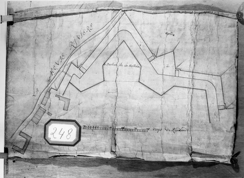 Plan de fortification : plan du bastion de la Motterie, au bord de la Meuse, à Liège