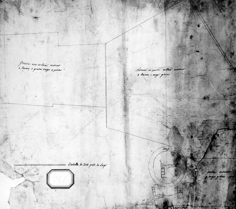Plan de bâtiments ruinés et terrains alentour