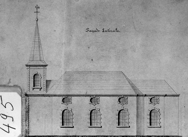 Projet d'agrandissement, non réalisé, de l'église Saint-Martin à Ougrée - Façade latérale