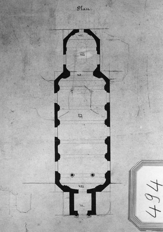 Projet d'agrandissement, non réalisé, de l'église Saint-Martin à Ougrée - Plan terrier