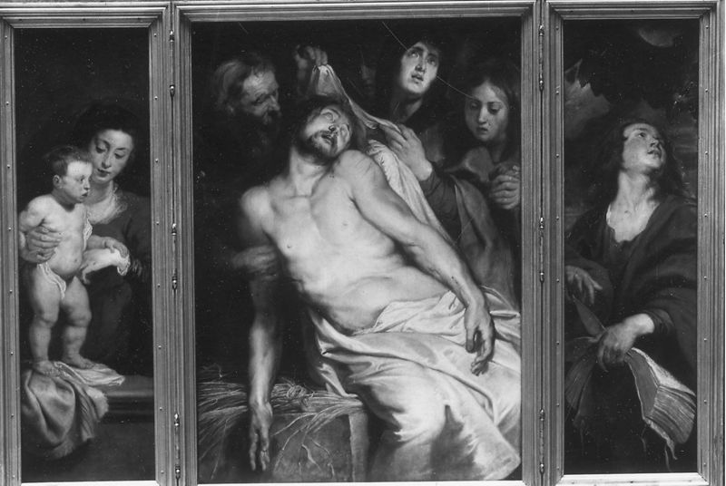 Epitaafdrieluik met 'Christus op het stro' voor het echtpaar Jan Michielsen en Maria Maes