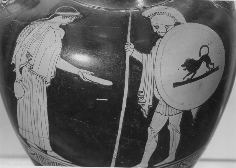 Amphore à figures rouges figurant un hoplite