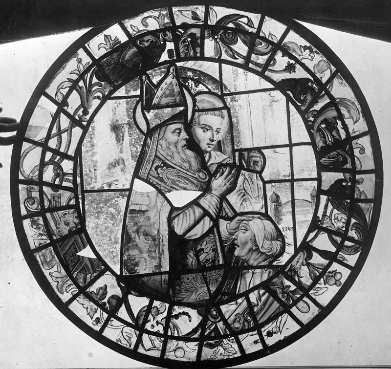 Saint évêque bénissant une malade