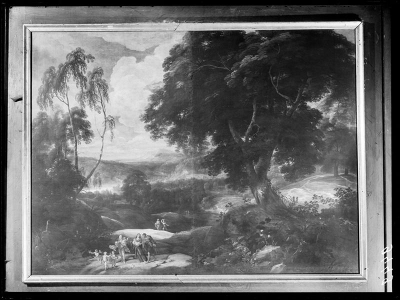 Landschap met de H. Familie op weg naar de presentatie in de tempel
