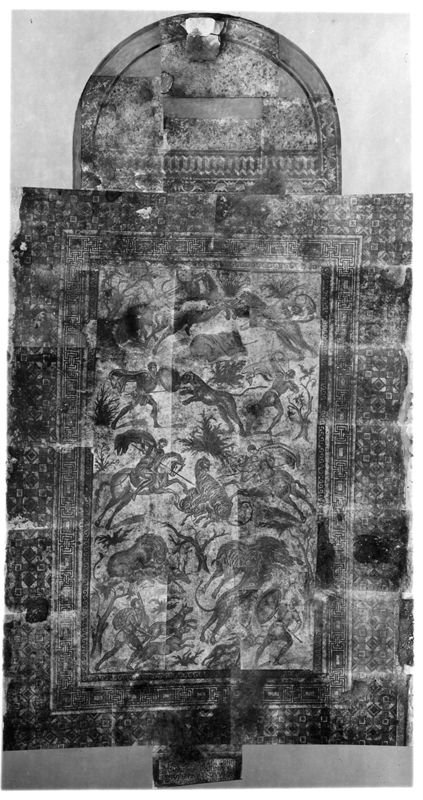 Site archéologique d'Apamée/Apamea: grande mosaïque de chasse du Triclinos in situ