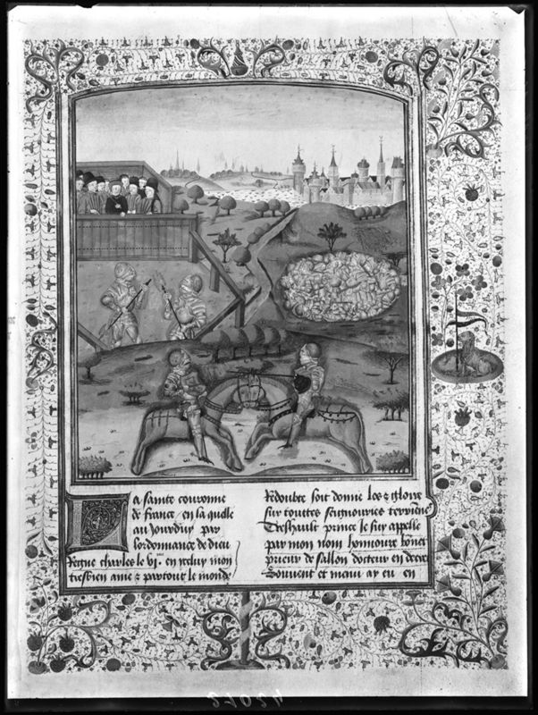 Honoré Bovet, Arbre des batailles; Christine de Pizan, Livre des faits d'armes et de chevalerie; Ordonnance de Philippe le Bel sur le duel judiciaire