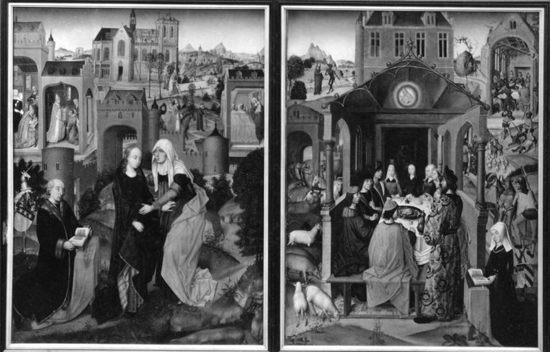 Triptyque de l'histoire de Job et scènes de l'histoire de saint Pierre
La Visitation et le donateur Claudio Villa avec la légende de la fondation de S. Maria ad nives (Maggiore) à Rome