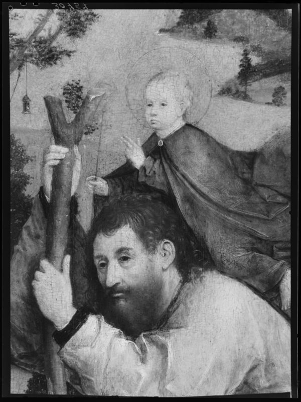 De heilige Christoffel draagt het Jezuskind