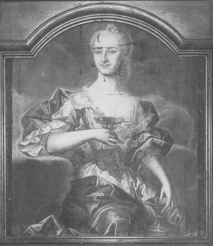 Portrait de dame en robe d'apparat, tenant une coupe