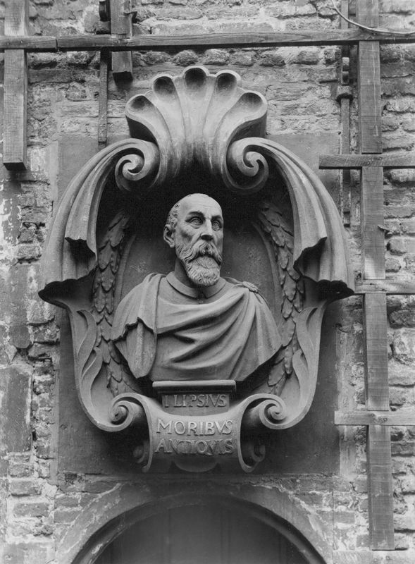 Buste van Justius Lipsius in een uitgewerkte cartouche