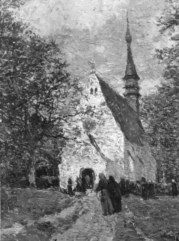Gelovigen betreden de kapel