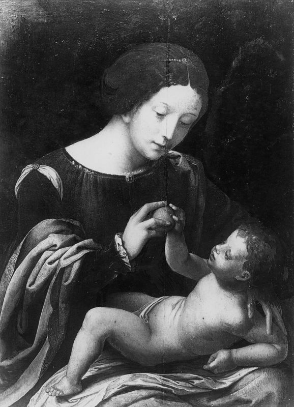 Vierge donnant un fruit à l'Enfant Jésus