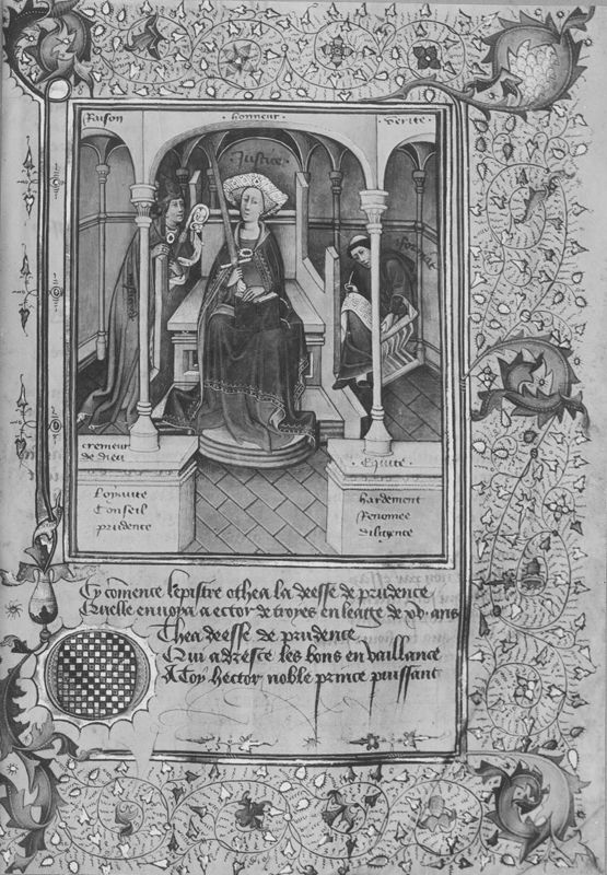 Christine de Pizan, Epistre d'Othéa; Martin de Braga, De quattuor virtutibus cardinalibus ou Formula honestae vitae (Sénèque des quatre vertus); Christine de Pizan, Jean de Montreuil et Gontier Col, Débat sur le Roman de la rose; Albertano da Brescia, Traité de parler et de taire, traduction française; Eustache Deschamps ou Jean Munier (?), Des cinq lettres du nom de Paris; Guillebert de Mets, Description de la ville de Paris et de l'excellence du royaume de France