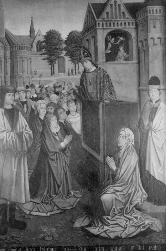 Prediking van Rumoldus op weg naar Rome
Legende H. Rumoldus (paneel 2)