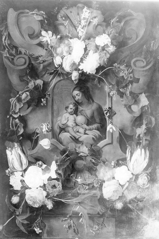 La Vierge et l'Enfant dans un cadre de fleurs