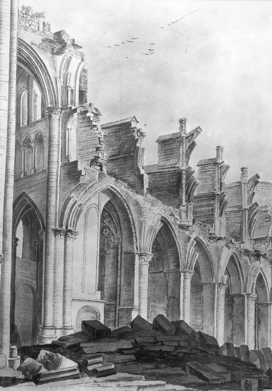 Vue des ruines de l'ancienne cathédrale saint-Lambert