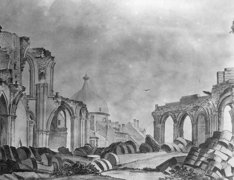 Vue des ruines de l'ancienne cathédrale saint-Lambert