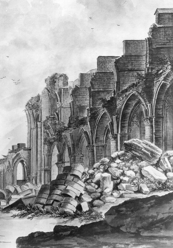 Vue des ruines de l'ancienne cathédrale saint-Lambert