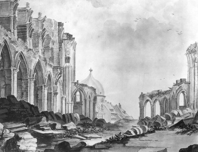 Vue des ruines de l'ancienne cathédrale saint-Lambert