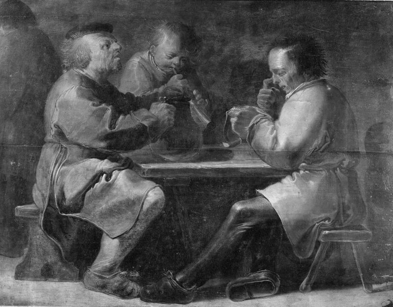 Herbergtoneel met vier figuren