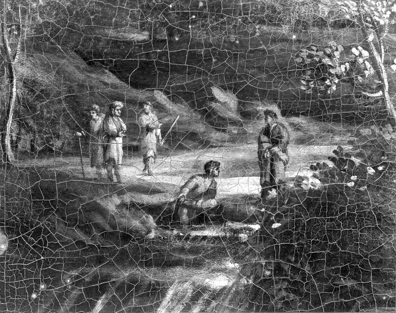Landschap met boszicht en waterval
