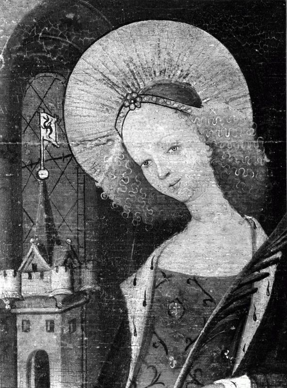 Kruisiging met de Heiligen Catharina en Barbara of Calvarie van de Huidenvetters