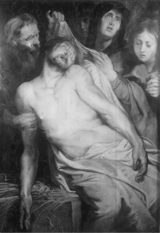 Epitaafdrieluik met 'Christus op het stro' voor het echtpaar Jan Michielsen en Maria Maes