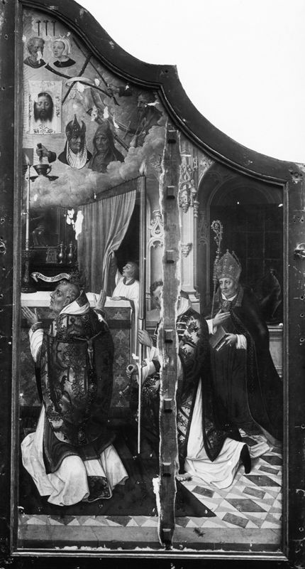 voorzijde: Eetmaal H. Benedictus & pastoor van Monte Preclaro /
keerzijde: Mis van H. Gregorius