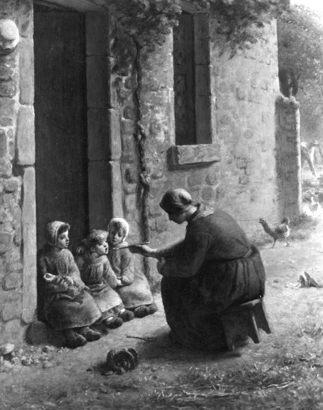Paysanne donnant à manger à ses enfants ; dit aussi La Bécquée