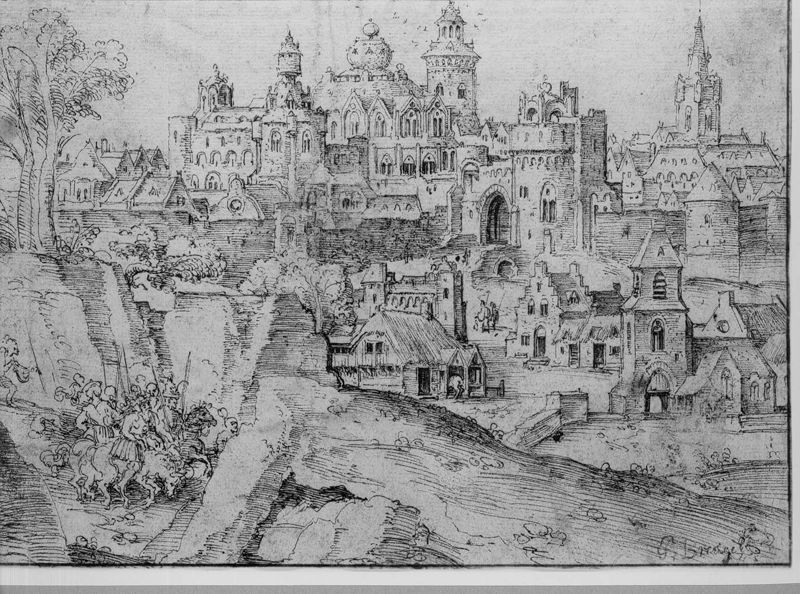 Versterkte stad met grote architectuurconstructies