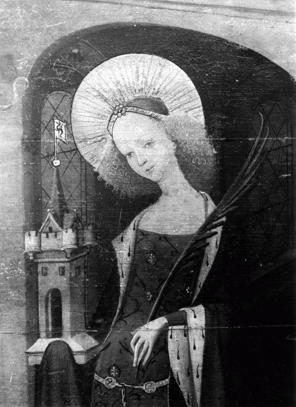 Kruisiging met de Heiligen Catharina en Barbara of Calvarie van de Huidenvetters