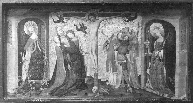 Kruisiging met de Heiligen Catharina en Barbara of Calvarie van de Huidenvetters