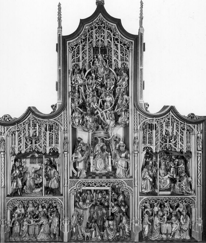 Mariaretabel met op zijluiken leven van H. Laurentius