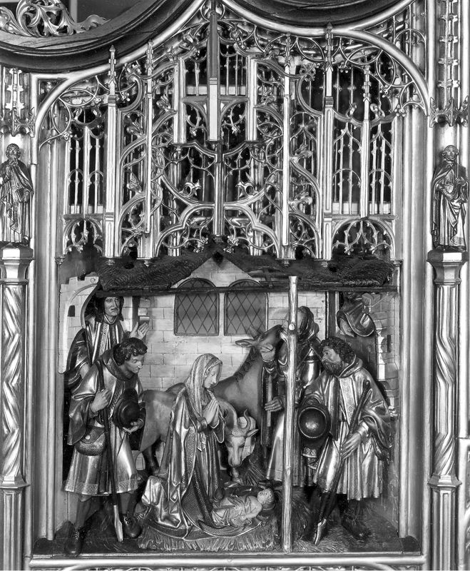 Mariaretabel met op zijluiken leven van H. Laurentius