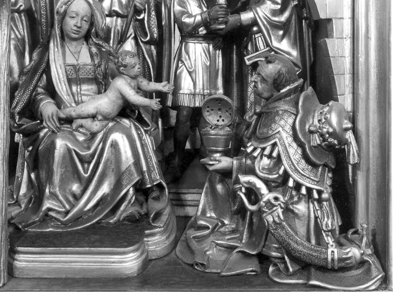 Mariaretabel met op zijluiken leven van H. Laurentius