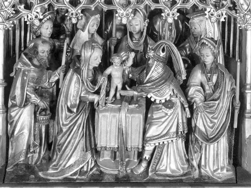 Mariaretabel met op zijluiken leven van H. Laurentius