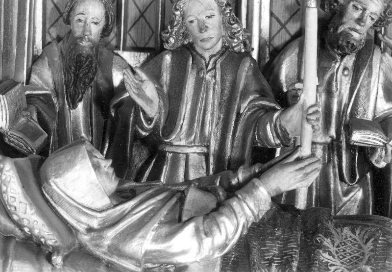Mariaretabel met op zijluiken leven van H. Laurentius