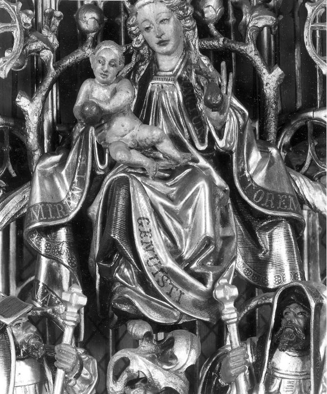 Mariaretabel met op zijluiken leven van H. Laurentius