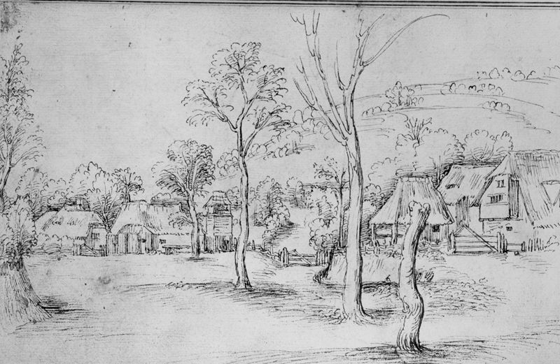 Boerderijen onderaan een heuvel